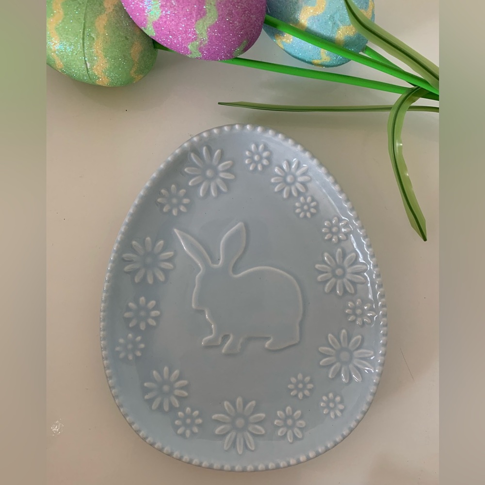 New Small Easter Bunny Egg Decor Plate Stoneware Tableware🐣🐰🌸🌷🩵